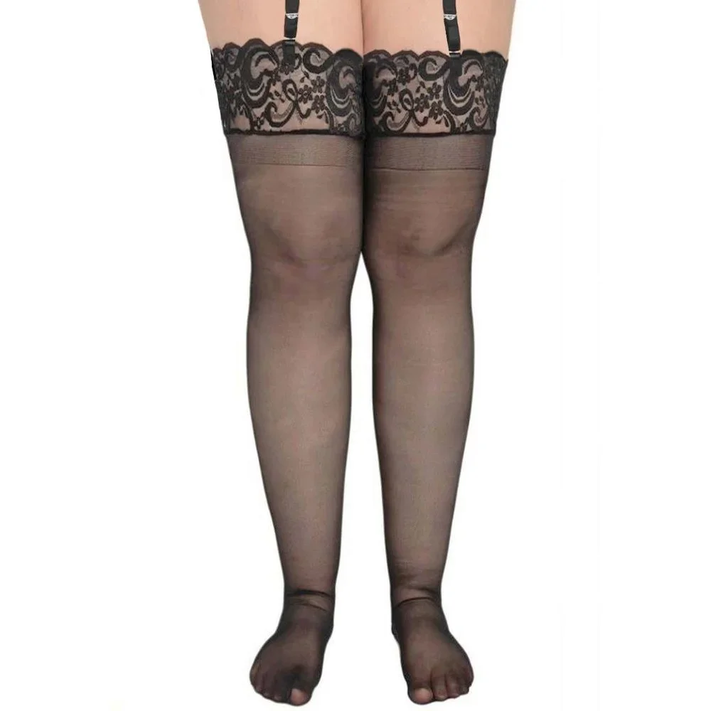 Plus Sheer Lace Top Black Stockings Womens Size 5x 6x Thigh High Hosiery
